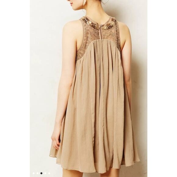 Anthropologie Dress Women's 4 Sonora Embellished Taupe Beaded Moulinette Soeurs - Picture 4 of 12